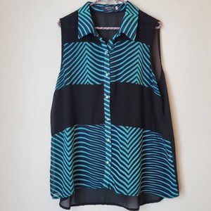 RED CORAL Collared Button-Down Sleeveless Blouse